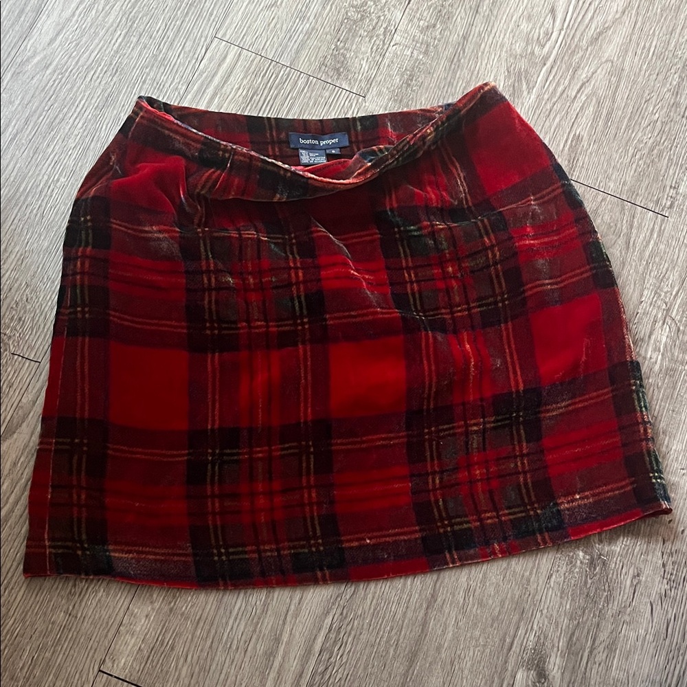 Boston Proper Vibrant Red Plaid Mini Skirt